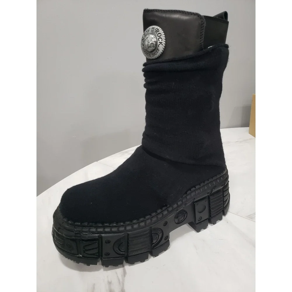 SIZE 40 New Rock M-WALL373SOCK-C1‎ Sock Platform Boots Black MENS 7 / WOMENS 9